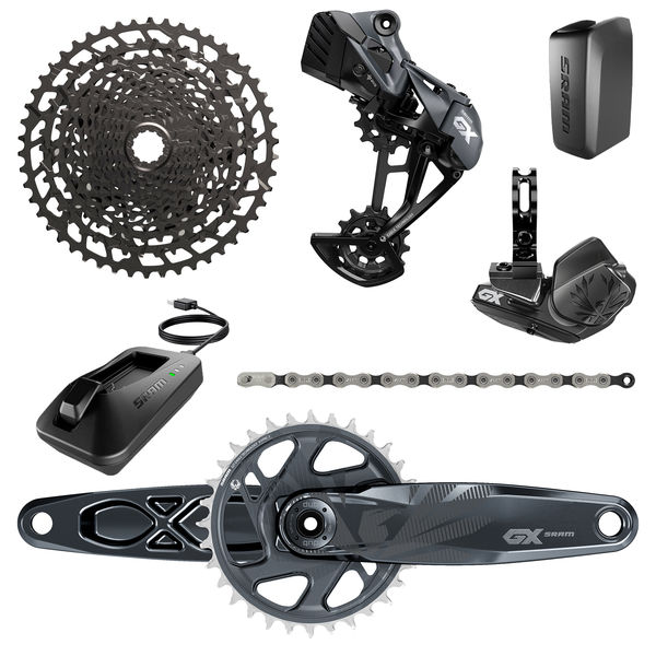 Sram GX Eagle AXS Dub Groupset - 11-50t - Includes: Rear Der & Battery, Trigger Shifter Wclamp, Crankset Dub 12s 170/175 Boost Wdm 32t Xsync2 Chainring, Gx Eagle Chain, Cassette Pg-1230 11-50t, Charger/Cord, Chaingap Gauge 2022 click to zoom image