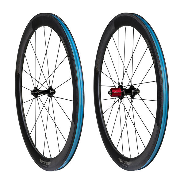 Halo Carbaura RC50 RS2 Road Pair 50mm deep carbon Rim brake rim, Halo Black RS2 Hubs, 20H Ft,16/8H Rr 11sp Campag click to zoom image