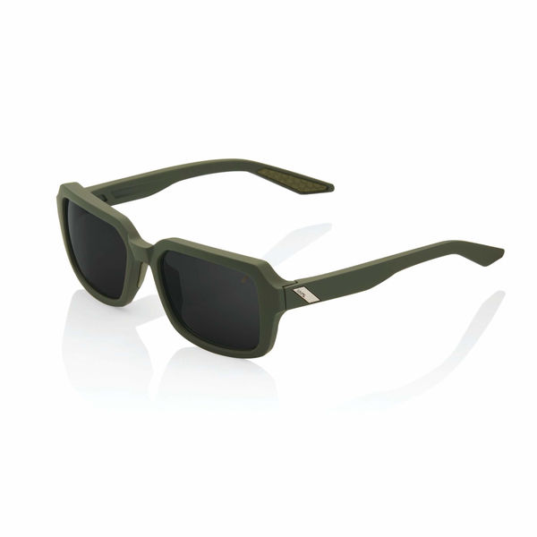 100% Rideley Glasses - Soft Tact Army Green / Black Mirror Lens click to zoom image