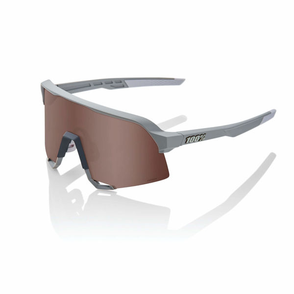 100% S3 Glasses - Soft Tact Stone Grey / HiPER Crimson Silver Mirror Lens click to zoom image