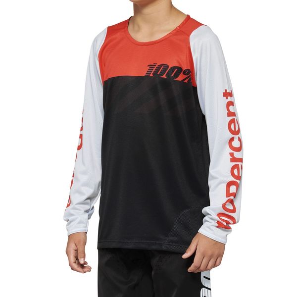 100% R-Core Long Sleeve Youth Jersey Black/Racer Red click to zoom image