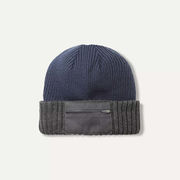 Sealskinz Colby Waterproof Zipped Pocket Knitted Beanie Small/Medium Navy/Grey  click to zoom image