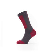 Sealskinz Runton Waterproof Cold Weather Mid Length Sock With Hydrostop Small Grey/Red/White  click to zoom image