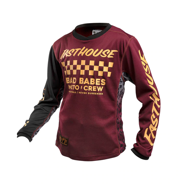 Fasthouse Girl's Grindhouse Golden Crew Long Sleeve Jersey Maroon click to zoom image