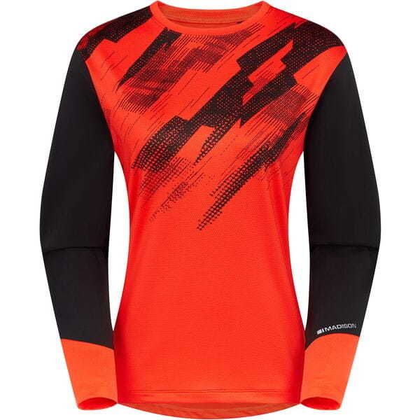 Madison Flux Women's Long Sleeve Trail Jersey, magma red / black click to zoom image